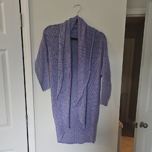 Lavender Open-Front Knit Sweater